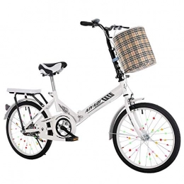 Minkui Folding Bike Portable folding men and women shopping city bikes Sports and leisure commuter vehicles Adjustable handles and seats Aluminum frame Single speed 16 inches-White + spree_16 inch