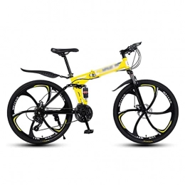 BaiHogi Folding Bike Professional Racing Bike, Full Suspension Folding Mountain Bike 26" Wheel 21 / 24 / 27 Speed with Dual-Disc Brakes Suitable for Men and Women Cycling Enthusiasts / Yellow / 27 Speed