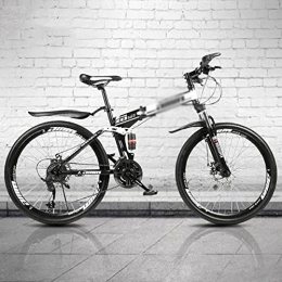 BaiHogi Folding Bike Professional Racing Bike, Mountain Bike 21 / 24 / 27 Speed Steel Frame 26 Inches 3 Spoke Wheel Dual Suspension Folding Bike for Men Woman Adult and Teens / White / 21 Speed ( Color : White , Size : 21 Speed )