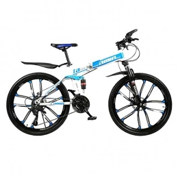 PsWzyze Folding Bike PsWzyze Folding Bicycles, 24-inch 21-speed men's mountain bike, high-carbon steel soft-tail mountain bike, mountain bike with adjustable seat-blue