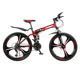 PsWzyze Bike PsWzyze Women Men Bicycle, Adult folding city bikes, 24-inch 21-speed wheel mountain cross-country bikes, high-carbon steel folding cross-country bikes-red