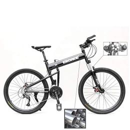 PXQ Folding Bike PXQ 26 Inch Adult Folding Mountain Bike Full Aluminum Alloy Frame and 5.5CM Wide Tire, SHIMANO M610 30 Speed Off-road Bicycle with Dual Disc Brake and Shock Absorber, Black
