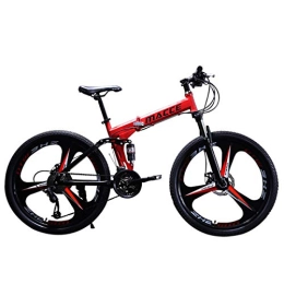 PXQ Folding Bike PXQ Adults Folding Mountain Bike 21 / 24 / 27 Speeds Dual Disc Brakes Double Shock Absorption Off-road Bicycle 24 / 26 Inch with High Carbon Soft Tail Frame, Red, A24Inch21S
