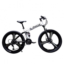 PXQ Folding Bike PXQ Adults Folding Mountain Bike 21 / 24 / 27 Speeds Dual Disc Brakes Double Shock Absorption Off-road Bicycle 24 / 26 Inch with High Carbon Soft Tail Frame, White, A24Inch24S