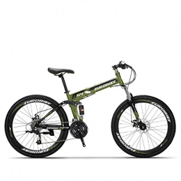 PXQ Folding Bike PXQ Adults Folding Mountain Bike 26 Inch High Carbon Soft Tail Bicycle 21 / 27 Speeds Dual Disc Brakes Bicycle Commuter Bike, Green, 27Speed