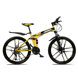 PXQ Bike PXQ Adults Mountain Bike 21 / 24 / 27 / 30 Speeds Folding Off-road Bicycle with Dual Disc Brakes and Shock Absorber, 24 / 26 Inch High Carbon Soft Tail Bike, Yellow, C24Inch30S