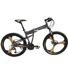 PXQ Folding Mountain Bike 21/27 Speeds Disc Brake Off-road Bike 26 Inch Adults Aluminum Alloy Bicycles with Suspension Shock Absorber,Gray,27S