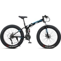 PY Bike PY 24 inch Folding Mountain Bike with Full Suspension High Carbon Steel Frame, Mens Fat Tire Mountain Bik with 7 / 21 / 24 / 27 / 30 Speed, Double Disc Brake and 4-Inch Wide Knobby Tires / Black Blue / 24Inch 24S
