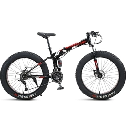PY Folding Bike PY 24 inch Folding Mountain Bike with Full Suspension High Carbon Steel Frame, Mens Fat Tire Mountain Bik with 7 / 21 / 24 / 27 / 30 Speed, Double Disc Brake and 4-Inch Wide Knobby Tires / Black Red / 24Inch 24Sp