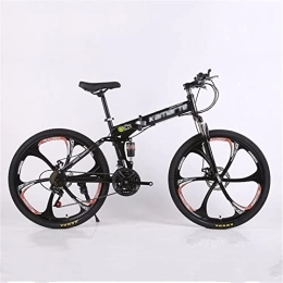 QCLU Bike QCLU 24 / 26 Inch Folding Mountain Bike, 21 Speed, Variable Speed, Off-Road, Double Damping, Double Disc, Brakes, Men' s Bicycle, Outdoor Riding, Adult (Color : Black, Size : 24 inch)