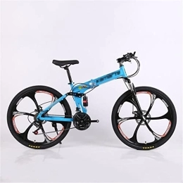 QCLU Folding Bike QCLU 24 / 26 Inch Folding Mountain Bike, 21 Speed, Variable Speed, Off-Road, Double Damping, Double Disc, Brakes, Men' s Bicycle, Outdoor Riding, Adult (Color : Blue, Size : 24 inch)