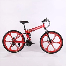 QCLU Bike QCLU 24 / 26 Inch Folding Mountain Bike, 21 Speed, Variable Speed, Off-Road, Double Damping, Double Disc, Brakes, Men' s Bicycle, Outdoor Riding, Adult (Color : Red, Size : 24 inch)