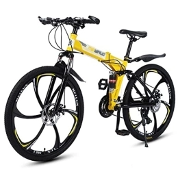 QCLU Folding Bike QCLU 26 Inch Folding Mountain Bike, Disc Brakes Hardtail MTB, Trekking Bike Men Bike Girls Bike, Red, / White / Yellow / Black, 21 Speed (Color : Yellow)