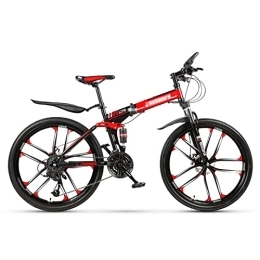 QCLU Bike QCLU 26 Inch Folding Sports / Mountain Bike 10 Cutter, Black& Red, Disc Brakes Hardtail MTB, Trekking Bike Men Bike Girls Bike (Size : 21-Speed)