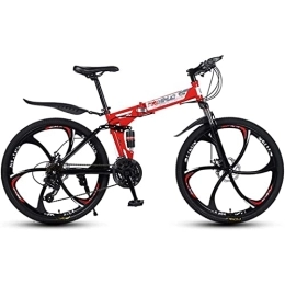QCLU Bike QCLU 26 Inch Mountain Bike, Unisex Folding Bike, Freewheel Derailleur Gears, Foldable Mountain Bike Men, Full Suspension, Ladies Bike, 24speed (Color : Red, Size : 21-Speed)