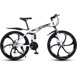 QCLU Bike QCLU 26 Inch Mountain Bike, Unisex Folding Bike, Freewheel Derailleur Gears, Foldable Mountain Bike Men, Full Suspension, Ladies Bike, 24speed (Color : White, Size : 21-Speed)
