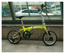 QEEN Folding Bike QEEN Folding Bicycle High Carbon Steel Frame with Fender 16 Inch 3 Speed City Commuting Portable (Color : Fluorescent green)
