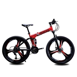 QHTC Folding Bike QHTC 26-Inch Variable Speed Double Shock Absorber Mountain Bike, Foldable Highland Bike, 3 Spoke, 21Speed, Red