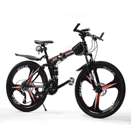 QIANG Folding Bike QIANG Foldable Mountain Bike MTB Bicycle 24 / 26 Inches 21 Speed Steel Frame Hydraulic Shock Absorption Dual Disc Brake Folding Bike, Black-24inch-One-piecewheel