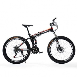 QIANG Folding Bike QIANG Foldable Mountain Bike MTB Bicycle 24 / 26 Inches 21 Speed Steel Frame Hydraulic Shock Absorption Dual Disc Brake Folding Bike, Black-26inch-Spokewheels
