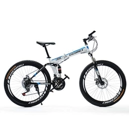 QIANG Folding Bike QIANG Foldable Mountain Bike MTB Bicycle 24 / 26 Inches 21 Speed Steel Frame Hydraulic Shock Absorption Dual Disc Brake Folding Bike, White-26inch-Spokewheels