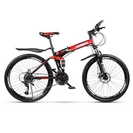QIANG Folding Bike QIANG Mountain Bike Foldable, MTB Bicycle, 21 Speed Fast Folding 24 / 26inch Mountain Bike With Dual Disc Brakes, Red-24inch-Spokeswheel