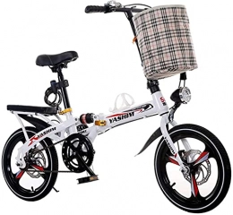Qianglin Bike Qianglin Portable Folding Kids Bike, Foldable Adult Soft-Tail Bicycle, Road Bike, 6-Speed, Disc Brake, with Basket and Back Seat, 16 / 20inch, Black, White