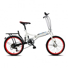 QILIYING Bike QILIYING Cruiser Bike Folding Bicycle 20 Inch Speed Shock Absorption Portable Rear Drum Brake Adult Students Men and Women Small Bike (Color : White Red, Size : 20inch)