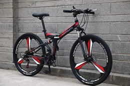 Qinmo Bike Qinmo 21 speed folding mountain bike 24 and 26 inch bicycle double disc brakes cycling bicycle folding mountain bike (Color : Black red S, Size : 24inch)