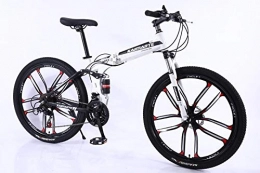 Qinmo Bike Qinmo 30 speed folding bicycle mountain bike 24 and 26 inch knife High carbon steel double disc brake adult exercise mountain bicycle (Color : 10 knife wheel White, Size : 24 inch)