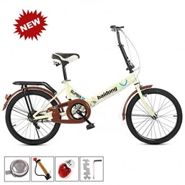 QINYUP Bike QINYUP 20-Inch Folding Single-Speed Leisure Bicycle Can Be Used for Students To Go To School, Work Quickly, Go Out To Play, Beige