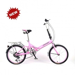 QINYUP Folding Bike QINYUP Folding Bicycle Female Student 20 Inch Single Speed Variable Speed Shock Absorber Bicycle Portable Folding Bicycle, Pink, Singlespeed
