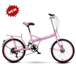 QINYUP Bike QINYUP Folding Bike 20 Inch Adult Men and Women Portable Commuter Variable Speed Bicycle Can Be Used To Go To Work, Pink, 16 inches