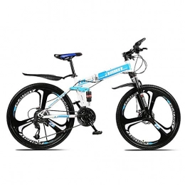 Qj Folding Bike Qj Dual Suspension Mens Bike 26inch 3-Spoke Wheels High-carbon Steel Frame Bicycle with Disc Brakes, Blue, 24Speed