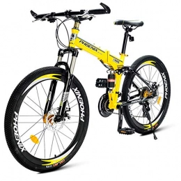 Qj Folding Bike Qj Folding Mountain Bikes, 21-Speed Dual Suspension Alpine Bicycle, Dual Disc Brake High-Carbon Steel Frame Anti-Slip Bikes, Bicycle, Yellow