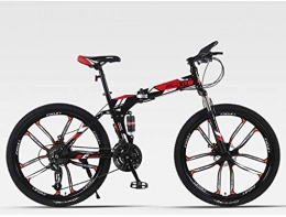Qj Folding Bike Qj Mountain Bike 27 Speed Steel Frame 26 Inches Dual Suspension Folding Bike, Black red