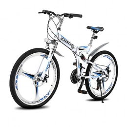 Qj Folding Bike Qj Mountain Bike Bicycle 27 Speed MTB 26 Inches Dual Suspension Folding Bike, Blue