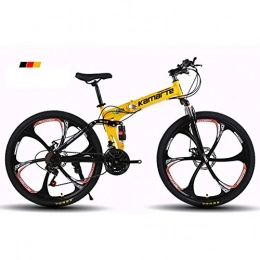 Qj Bike Qj Mountain Bike Folding Frame, 26inch 6-Spoke Wheels MTB Bike, Dual Suspension Mens Bike with Disc Brakes, Yellow, 27Speed