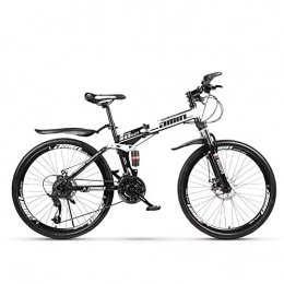 Qj Folding Bike Qj Mountain Bike High-carbon Steel Frame 26 Inches Folding Bike with Double Disc Brake, Black, 24Speed