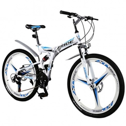 Qj Folding Bike Qj Mountain Bikes, 27-Speed Folding Bike with Suspension And Transmission, 26 Inch Variable Speed Highway City Student Bicycle White