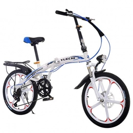 QLHQWE 20 inch folding bike double disc brake portable folding bicycle magnesium alloy wheel bicycle fit Students ladies, Blue