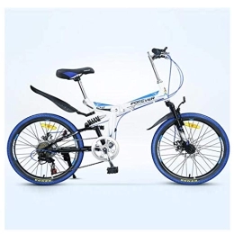 QMMD Folding Bike QMMD 22-Inch Folding Mountain Bikes, Adult 7-Speed Hardtail Mountain Bike, High-carbon Steel, Front Suspension Bicycle, with Dual Disc Brake Anti-Slip Bikes, blue Spokes, 7 speed