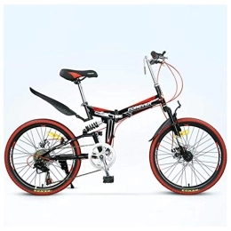 QMMD Bike QMMD 22-Inch Folding Mountain Bikes, Adult 7-Speed Hardtail Mountain Bike, High-carbon Steel, Front Suspension Bicycle, with Dual Disc Brake Anti-Slip Bikes, Red Spokes, 7 speed