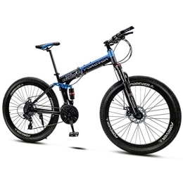 QMMD Bike QMMD 24-Inch Mountain Bikes, Adult Folding Dual-Suspension Mountain Bike, Mens 21-24-27-30-Speed Mountain Trail Bike, Womens Road Anti-Slip Bikes, Bicycle, blue Spokes, 21 speed