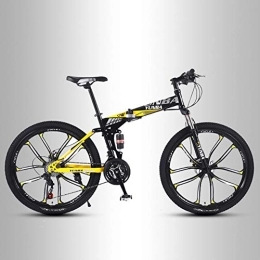 QMMD Bike QMMD 24-Inch Mountain Bikes, Folding Dual-Suspension Mountain Bike, Mens Dual Disc Brake All Terrain Mountain Bike, Women High-carbon Steel Anti-Slip Bikes, D 10 Spoke, 21 speed