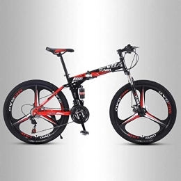 QMMD Folding Bike QMMD Foldable Frame Mountain Bikes, 24-Inch Dual Suspension Bicycle, Adult Dual Disc Brake High-carbon Steel Mountain Trail Bike, 21-24-27-Speed Anti-Slip Bikes, A 3 Spoke, 21 speed