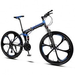 QMMD Bike QMMD Folding Mountain Bikes, 24-Inch Full Suspension Bicycle, Adult Mountain Trail Bike with Dual Disc Brake, 21-24-27-30- Speeds Anti-Slip Bikes, Bikes, blue 6 Spoke, 21 speed