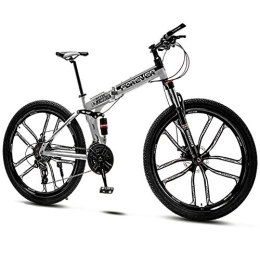 QMMD Bike QMMD Folding Mountain Bikes, 24-Inch Full Suspension Bicycle, Adult Mountain Trail Bike with Dual Disc Brake, 21-24-27-30- Speeds Anti-Slip Bikes, Bikes, White 10 Spoke, 21 speed