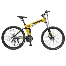QMMD Folding Mountain Bikes, 26-Inch Dual-Suspension Mountain Bike, Adult 27-Speed Aluminum Frame Mountain Trail Bike, Men's Disc Brake All Terrain Mountain Bike,26 Inch yellow,27 speed