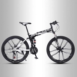 QMMD Folding Bike QMMD MensMountain Bikes, 26-Inch Foldable Frame Bicycle, Dual Suspension, High-carbon Steel Mountain Trail Bike, Adult Dual Disc Brake All Terrain Mountain Bike, B 10 Spoke, 21 speed